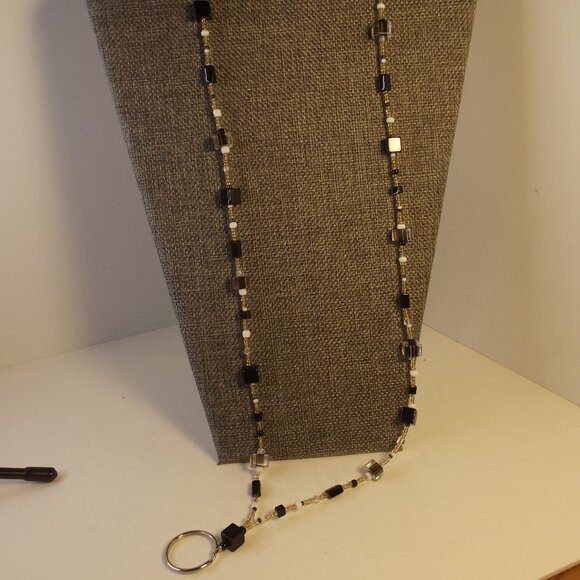 BOOJEE Beaded Lanyard Keyring Necklace Gold Black White & Clear - Picture 1 of 6